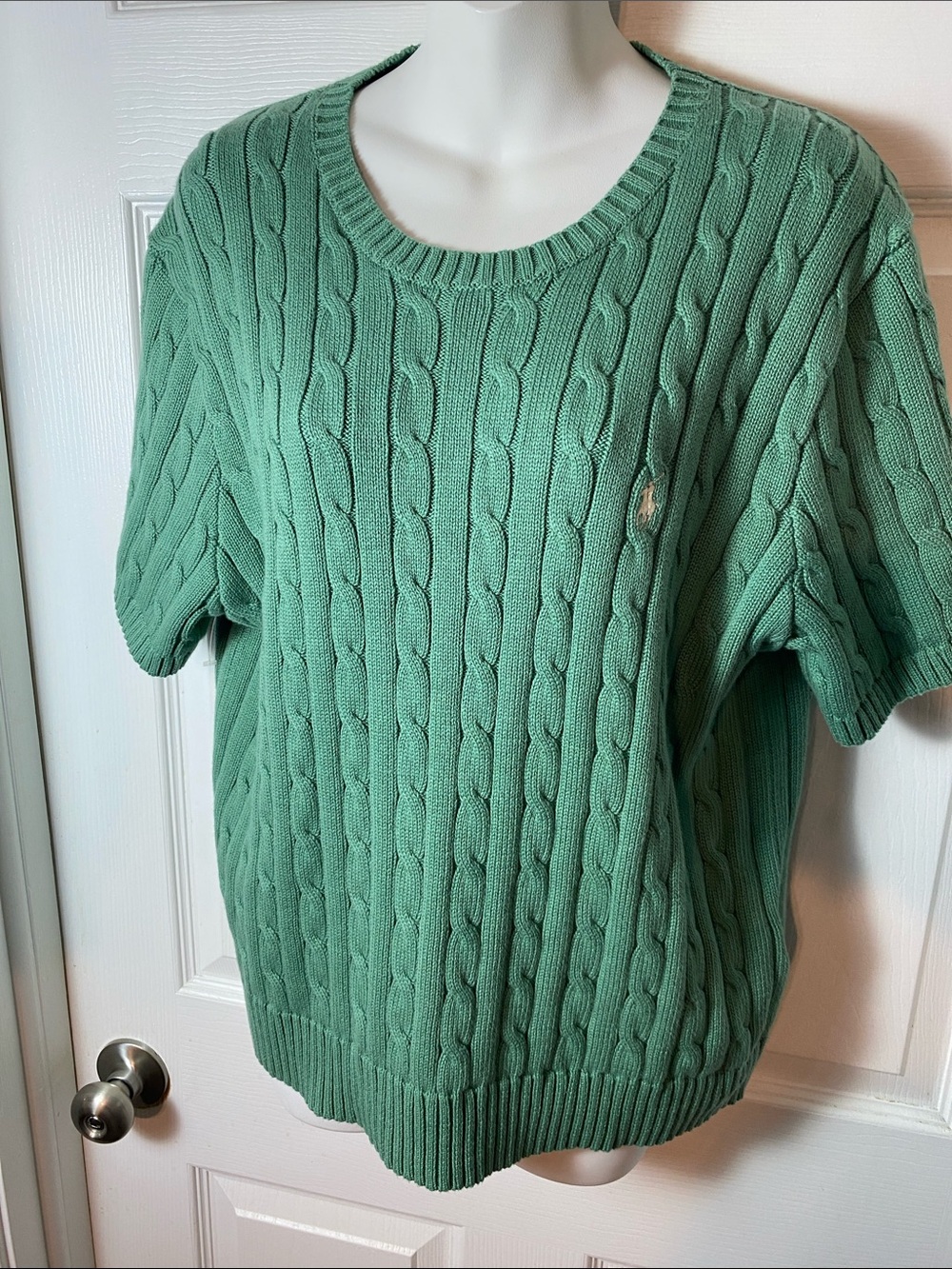 Polo Ralph Lauren Mint Green Cable-Knit Short Sleeve Sweater Cotton Size XXL